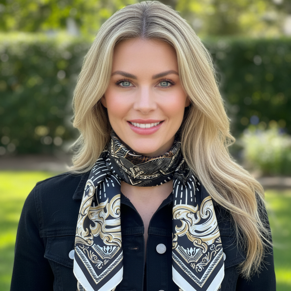 The Versailles Baroque Scarf – 35" Black & Gold Square Scarf