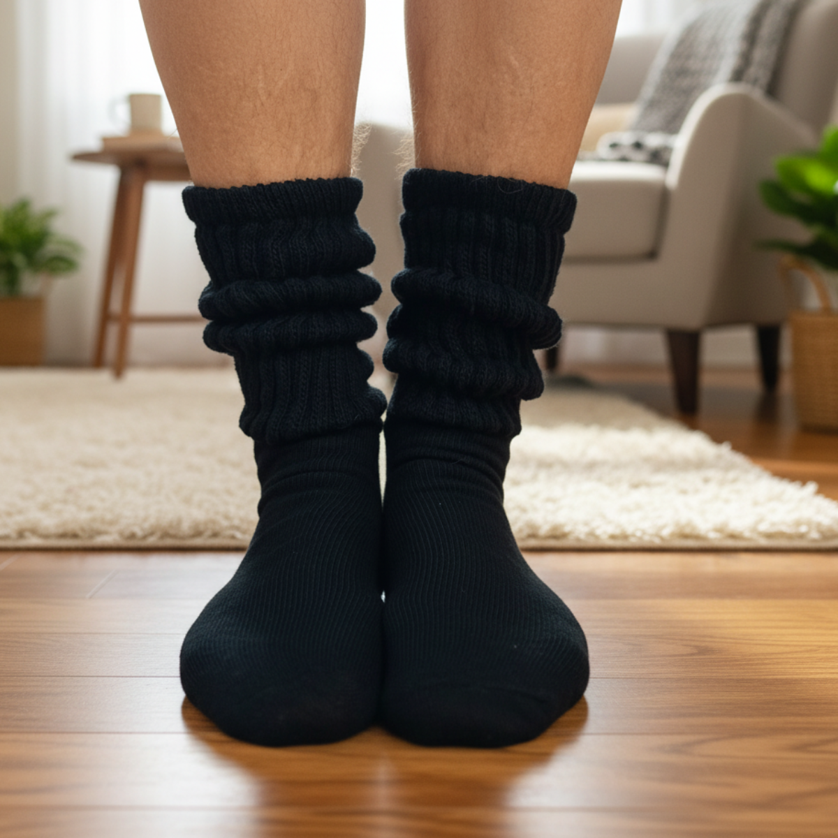 black cotton crew slouch socks , best quality made in usa