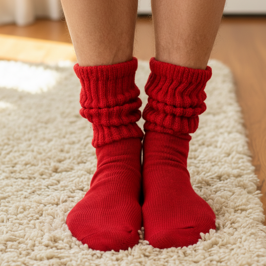 red cotton crew slouch socks adults large size made in isa