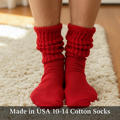 ULTIMATE XL Cotton Crew Slouch Socks (Sizes 10-14) — Red
