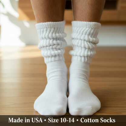 3-pairs ULTIMATE XL Cotton Crew Slouch Socks (Sizes 10-14) — Classic White
