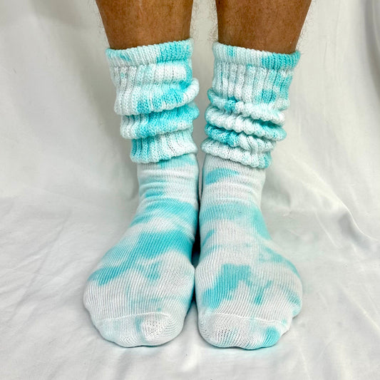 ULTIMATE  XL foot cotton slouch socks unisex -tie dye aqua