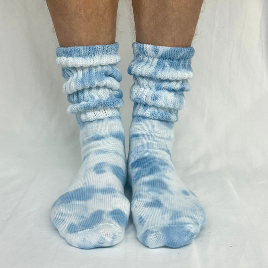 ULTIMATE  XL foot cotton slouch socks unisex -tie dye chambray