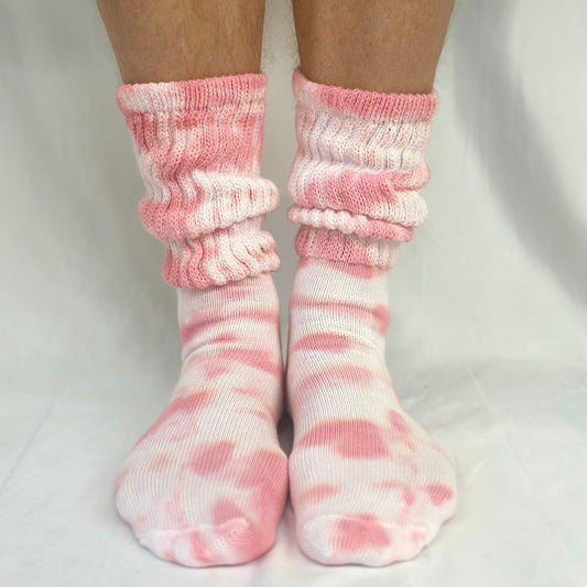 ULTIMATE  XL foot cotton slouch socks unisex -tie dye coral