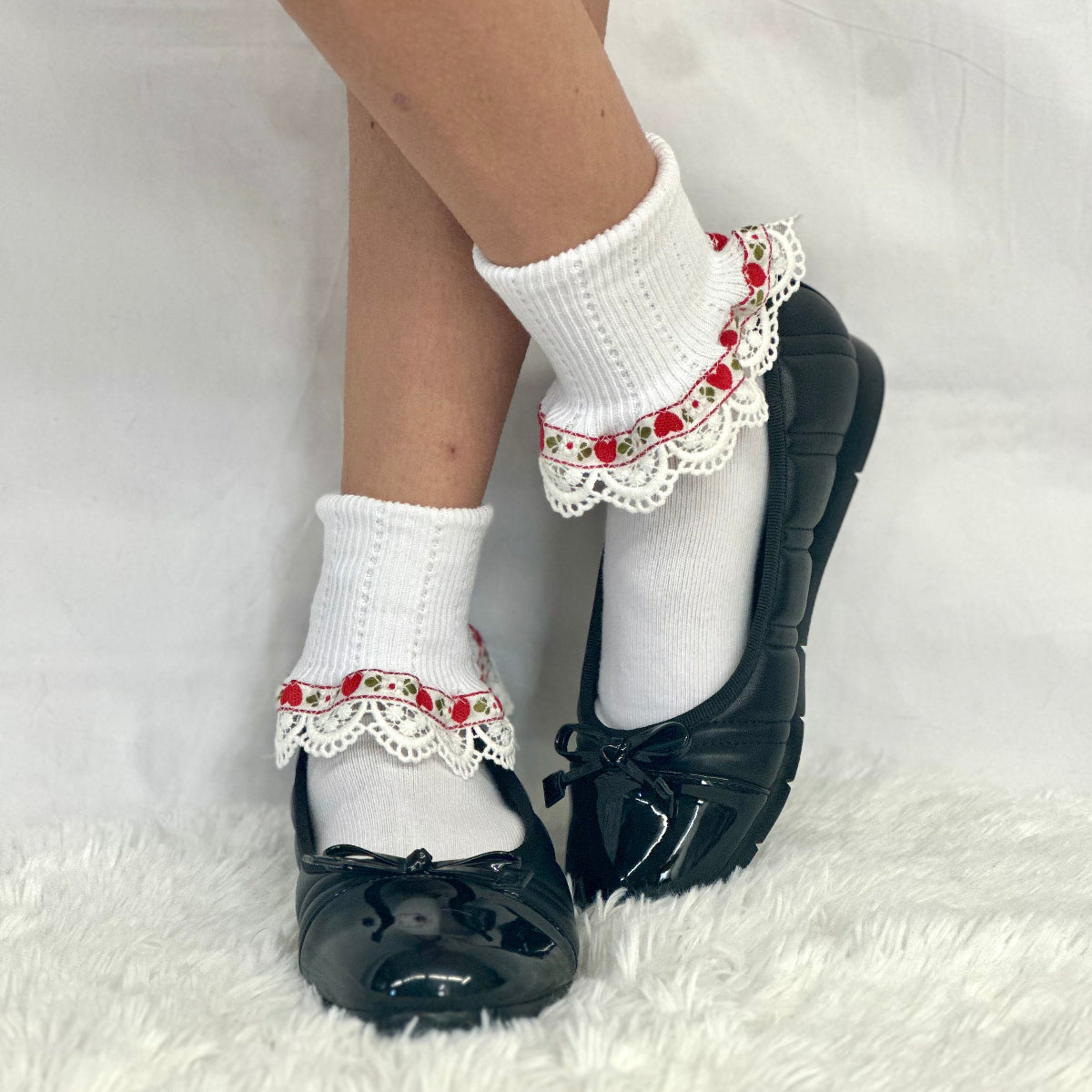 VALENTINE heart vintage lace cuff socks -red  by Catherine Cole signature style