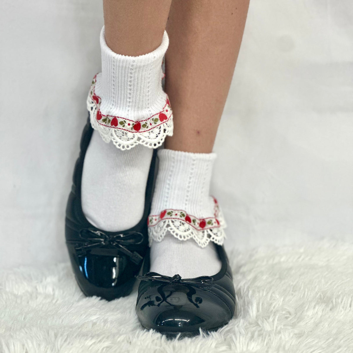 VALENTINE heart vintage lace cuff socks -red  by Catherine Cole signature style