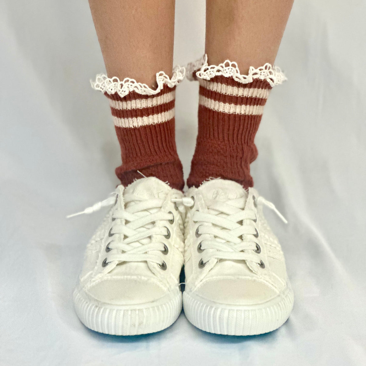 VARSITY striped crew socks - rust, fun cute preppy fall sock women, Catherine cole