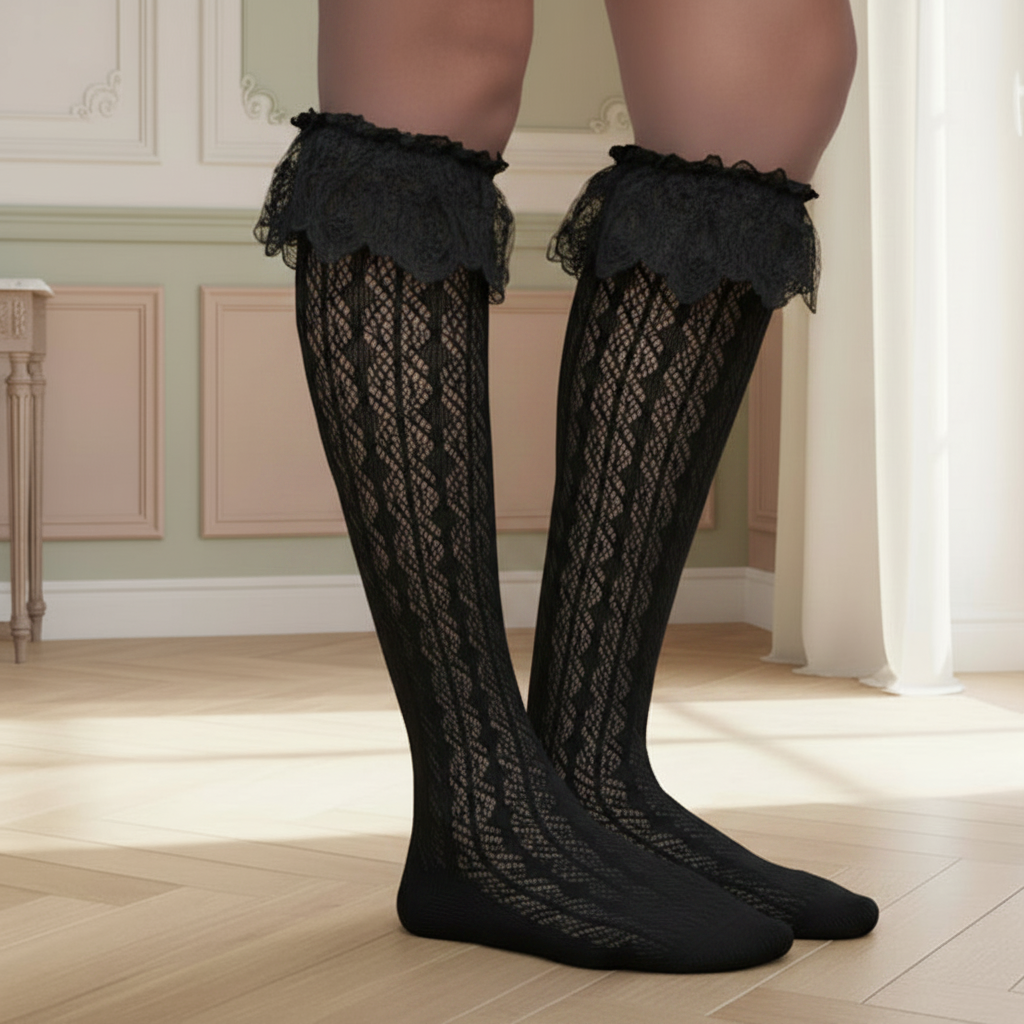 The Victoria Tall Lace Boot Sock in Antique Cream
