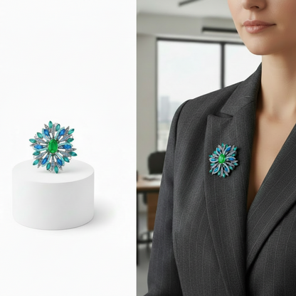 Vintage inspired  Sunburst Brooch – Green, Teal & Aqua