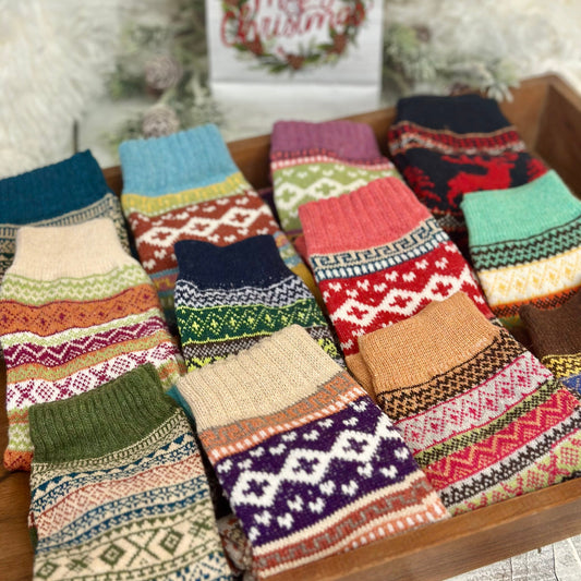 WINTRY mix of patterned socks - 3 pack assorted, Holiday gift socks women, ankle socks, Nordic socks by Catherine Cole Signature style