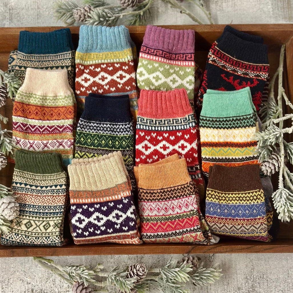 WINTRY mix of patterned socks - 3 pack assorted, Holiday gift socks women, ankle socks, Nordic socks by Catherine Cole Signature style