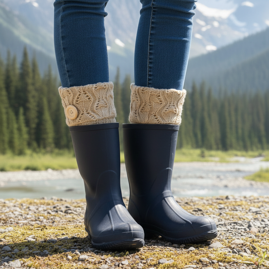 Woodland Button Tall Rain Boot Topper cuff— Taupe or Cream