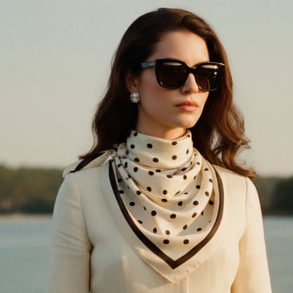 The Audrey | Polka Dot Silk-Look Square Scarf 35"