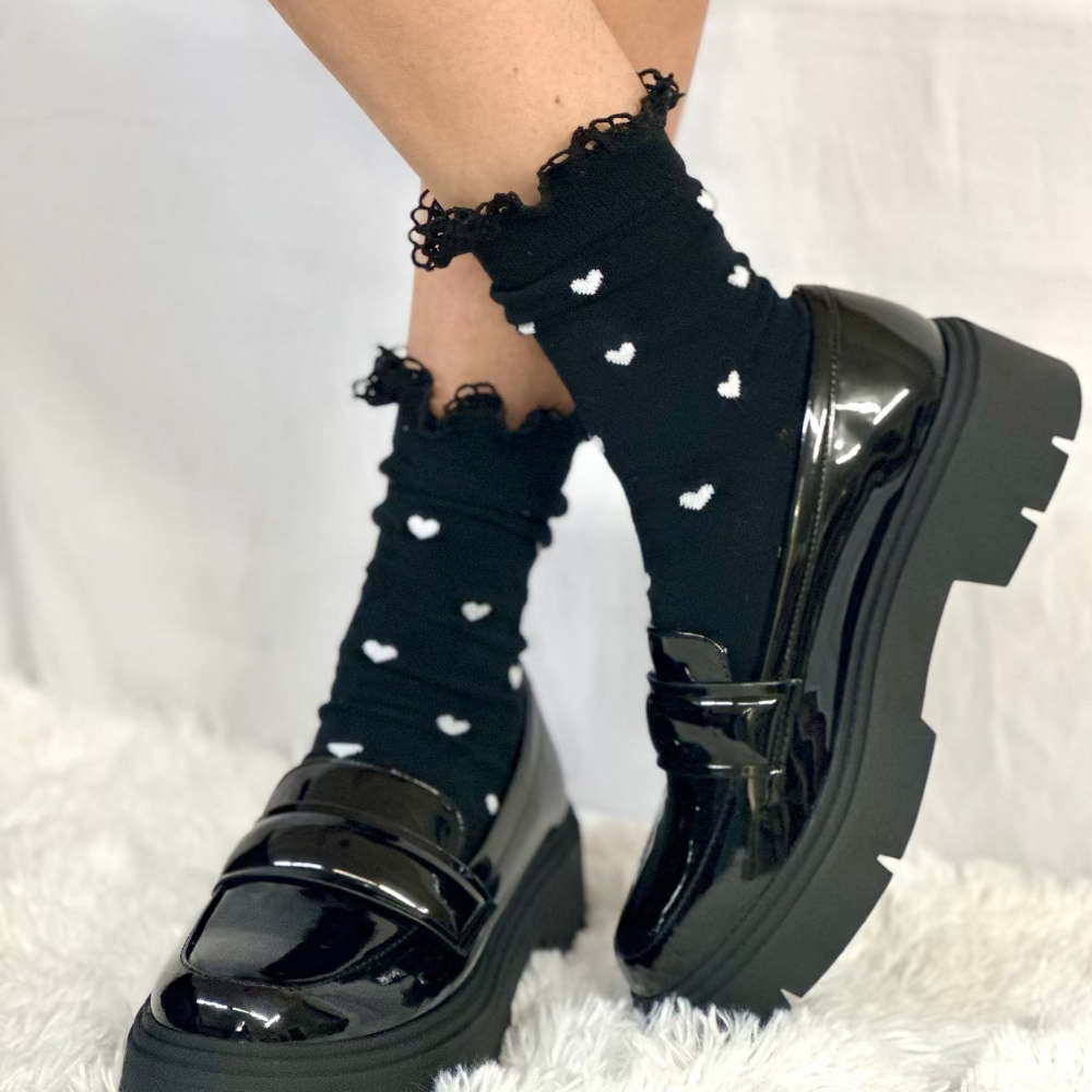 HEARTS DELIGHT  lace top heart ankle sock - black by Catherine Cole signature style