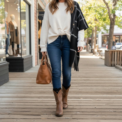 classic  black lace ankle boots wrn by a woman I Jackson Hole Wyoming, travel fashion