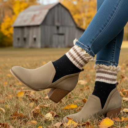 cozy striped black lace top ankle socks for women