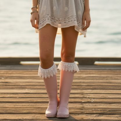 white long lace socks for tall rain boots, catherinecole