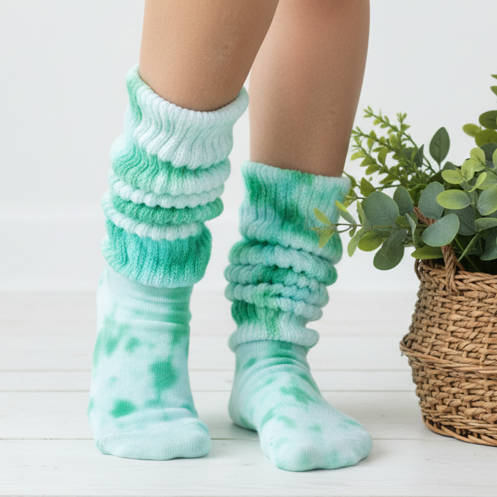 ULTIMATE Cotton Slouch Socks Women's - Tie Dye Green