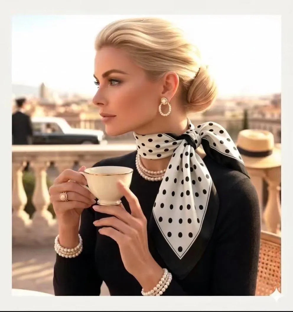 25" Classic Polka Dot Silk-Look Square Scarf