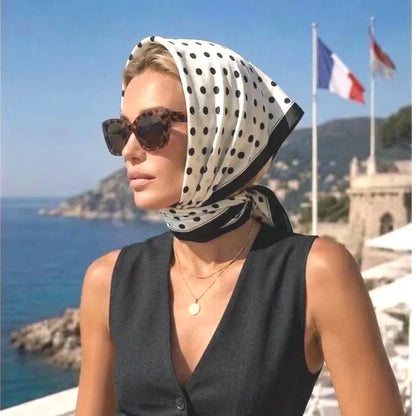 25" Classic Polka Dot Silk-Look Square Scarf