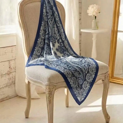 25"  Paisley Blue Silk Feel Bandana, Luxury Western Wild Rag Neckerchief