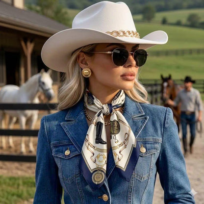 25" The Equestrian  Silk-Look Scarf - Luxury Western Cowgirl Wild Rag