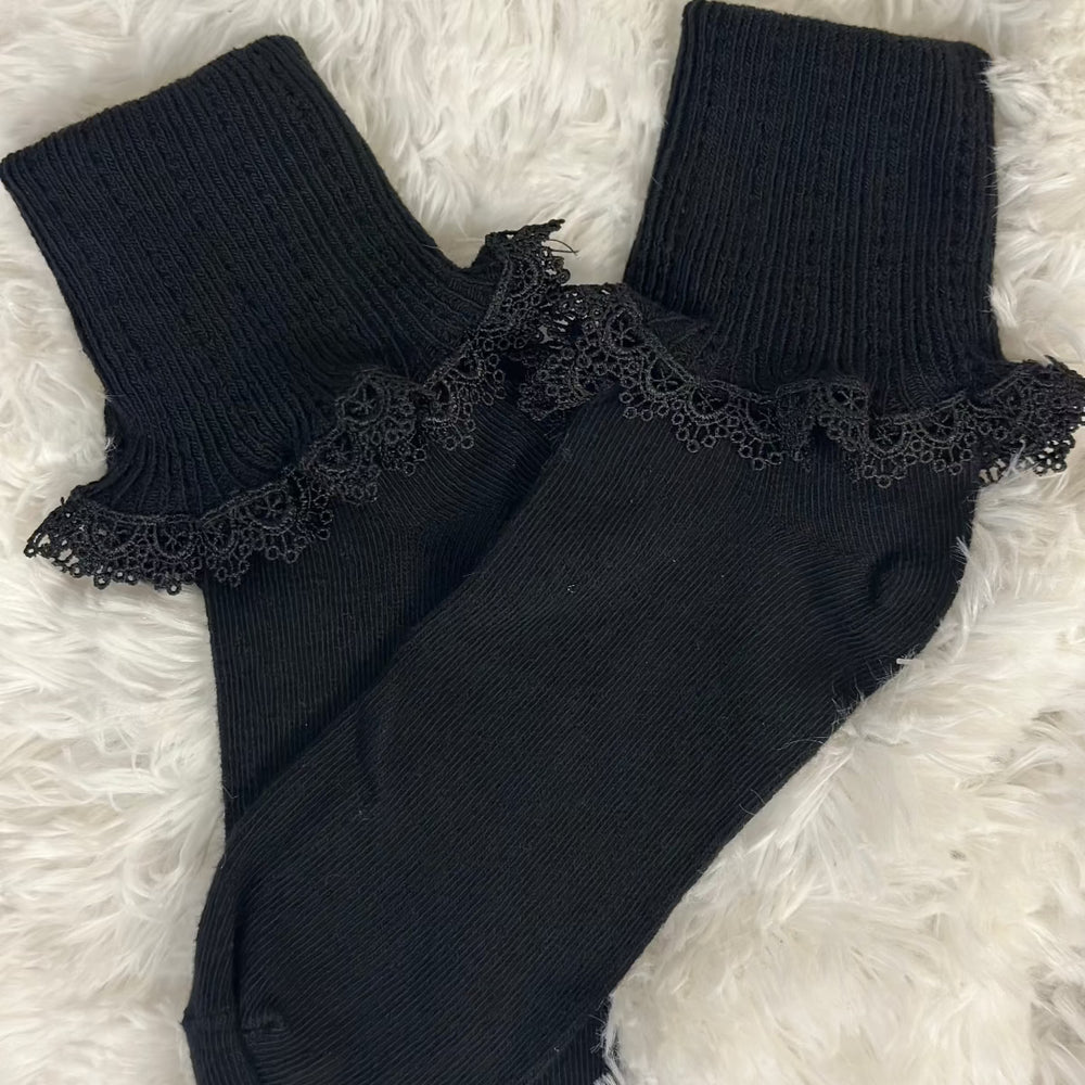 black lace cuff sock, bobby socks women, lacy foot fashion