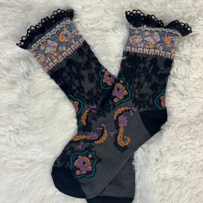 HELLO BIRDY knit lace top black crew sock - eye candy sock, novelty ankle socks women's, funny socks women, amazon