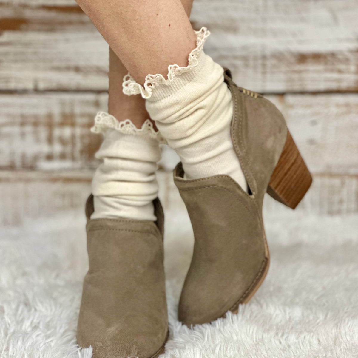 lace top natural cotton organic knit socks, lace slouch socks,knit lacy socks, organic cotton socks, eco friendly socks, ladies socks lace, lacey crew socks, slouchy knit socks, Catherine Cole signature socks