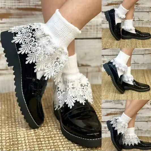 lace lovers 3 pairs of quality white lace cuff socks by Catherine Cole