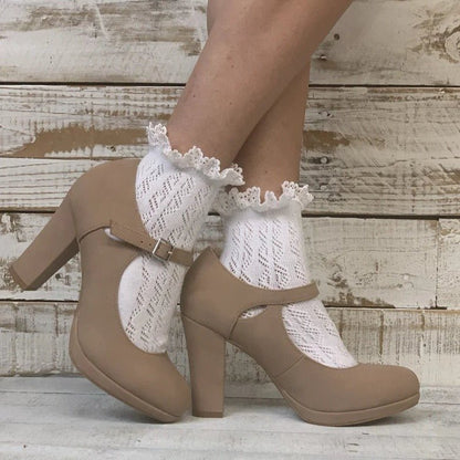 Lace crochet ankle socks for women - white, cute lace socks for heels, best quality - Catherine Cole Signature socks