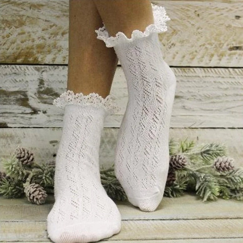 Lace crochet ankle socks for women - white, cute socks for heels, wedding socks, bridal fashion