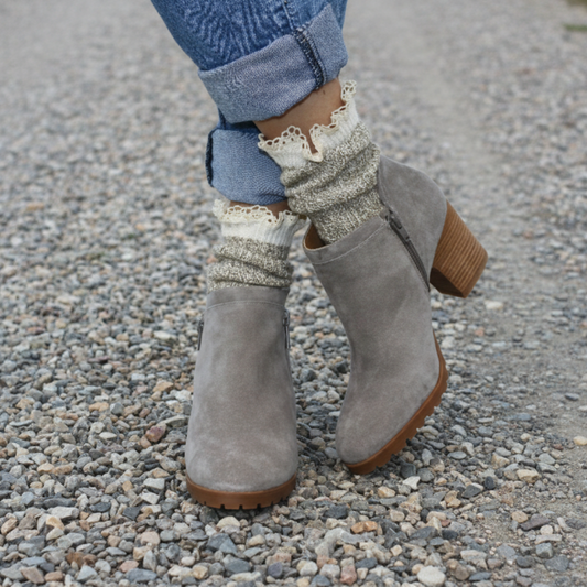organic cotton lace ankle boot socks taupe by Catherine Cole