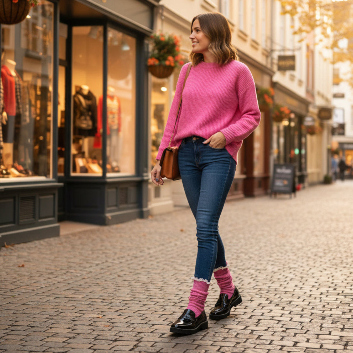 pink lace topped ankle boot socks for women, how to style for fall