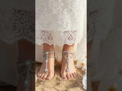 Pair of Classic Silver Rhinestone Barefoot Sandals • BRIDE Wedding Foot Jewelry