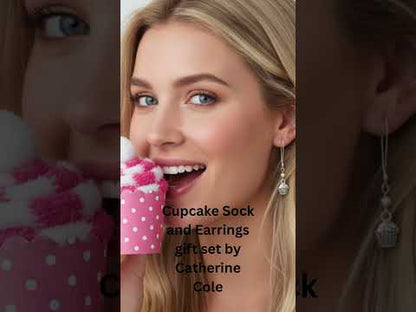 Cupcake Fuzzy Socks & Earrings Gift Set - Cute Y2K Sweet Treat Care Package