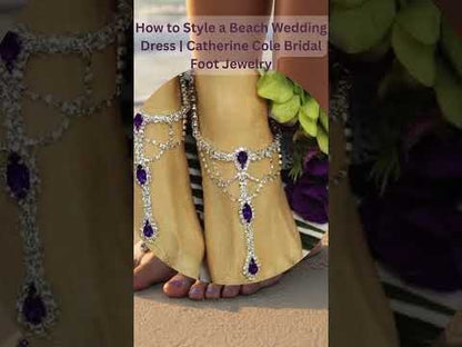 Pair of Amethyst Purple Rhinestone Barefoot Sandals • BRIDE Wedding Foot Jewelry