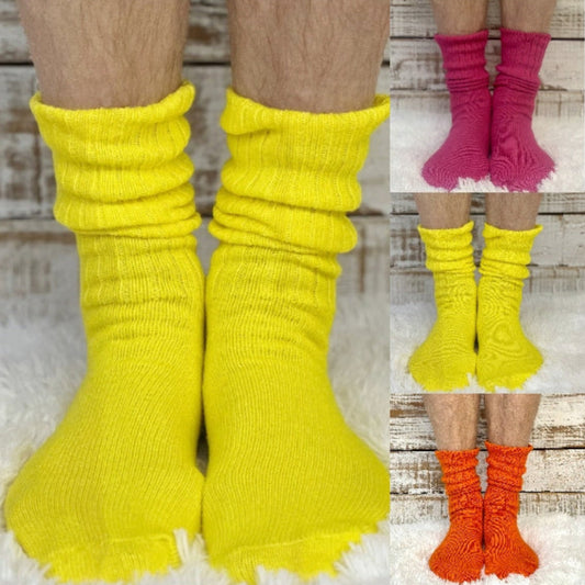 3 Pack RETRO Cotton Crew Socks 10-12 - Fuchsia, Orange, Yellow | Made in USA
