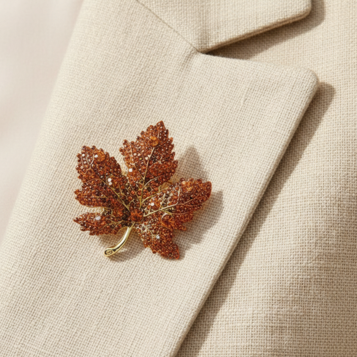 Rust Maple Leaf Crystal Brooch Pin 2" | Fall Amber Rhinestone Leaf Pin