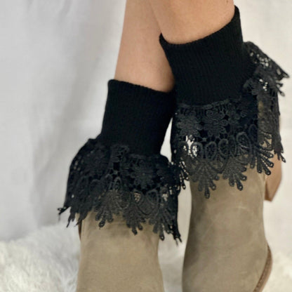 SIGNATURE lace ankle cuff socks women - black, lace socks for boots best , Catherine Cole signature style