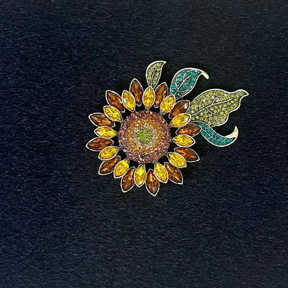 sunflower large rhinestone brooch pin by Catherine Cole