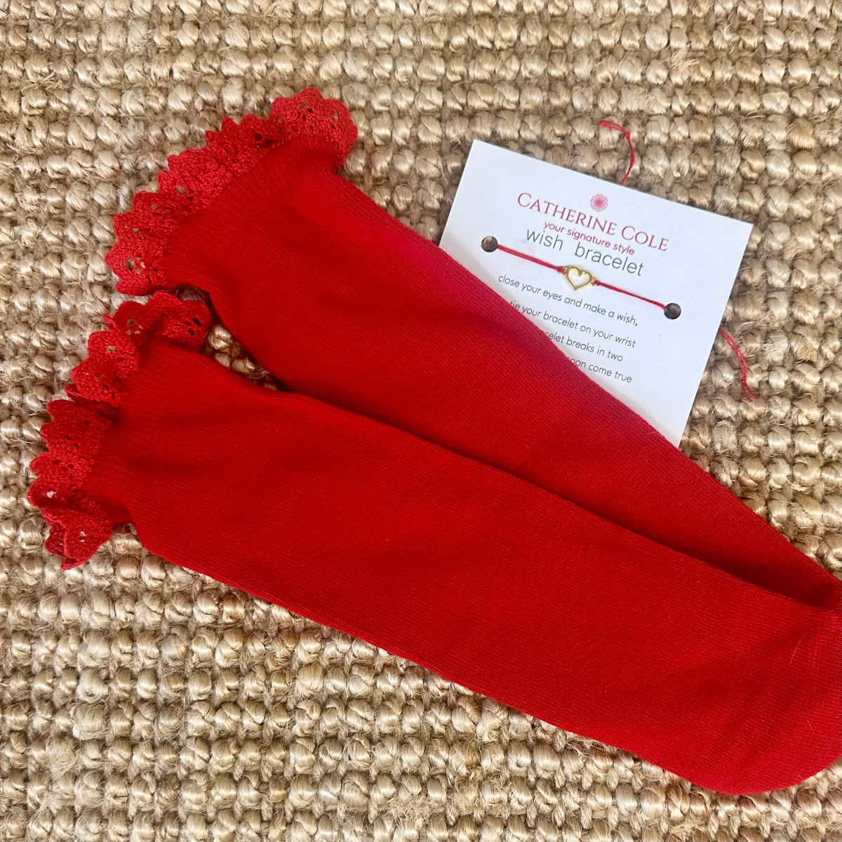 Hearts Slipper Sock Gift Set - lace topped socks + Wish Bracelet by Catherine cole