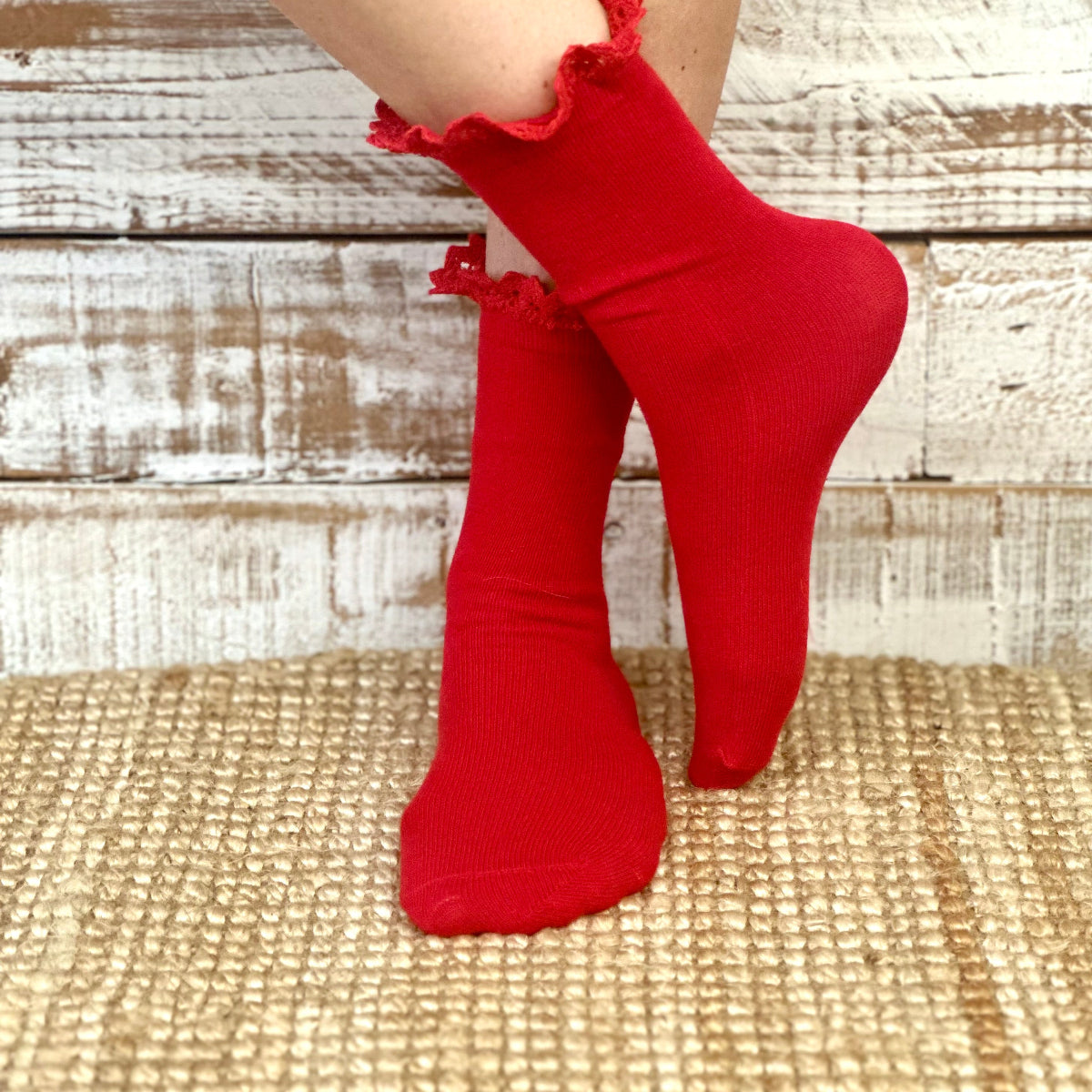 sweet lace topped tube socks for women red