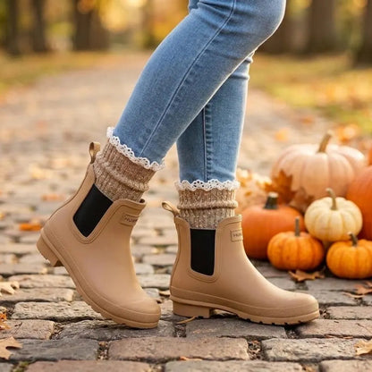 tan speckled lace top ankle socks