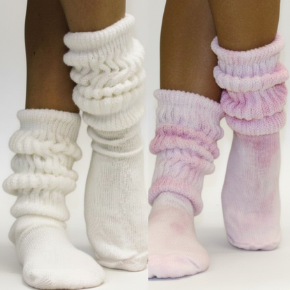Tickled Pink Tie Dye & White Slouch Socks Gift Set w Wish Bracelet