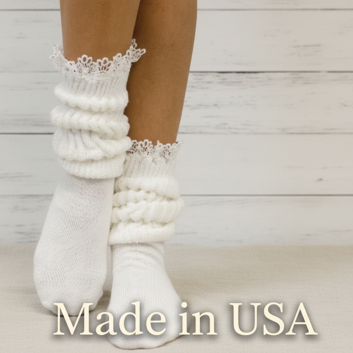 Lace Topped Slouch Socks Women White • ULTIMATE Cotton Made in USA