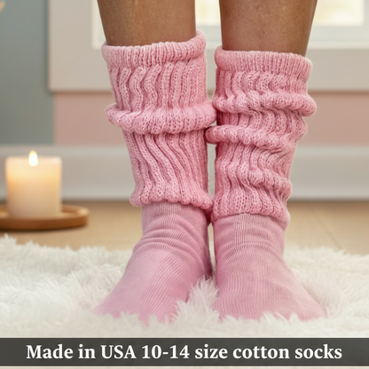 pink cotton slouch socks by Catherine cole made in usa