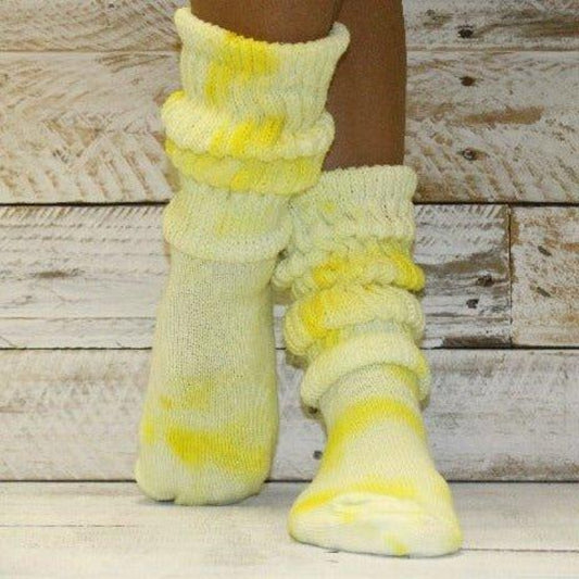 Ultimate tie dye slouch socks yellow cotton usa made,  women's tie-dyed hosiery diy HOOTERS, athletic socks, Catherine cole