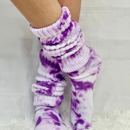 Ultimate purple tie dye  hooters cotton slouch scrunchy socks women, hand tie dyed. USA made, America quality socks by Catherine Cole Signature socks