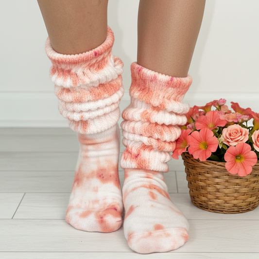 ULTIMATE Cotton Slouch Socks - Tie Dyed Coral
